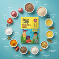 Spice Up Yellow Dal & Chawal package with ingredients on a blue background