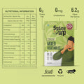 Spice Up Mixed Vegetables packaging with nutritional information on a green background