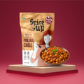 Spice mix package labeled 'Punjabi Chole' with a bowl of chole on a red background