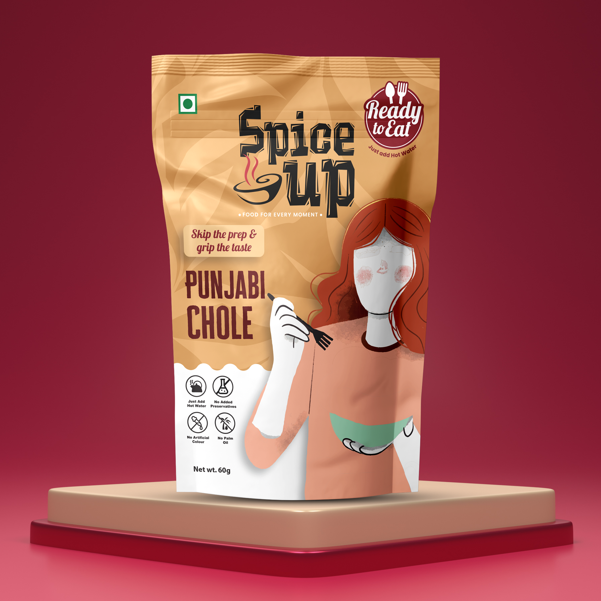 Spice up Punjabi Chole packaging on a red background