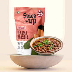 Spice up Rajma Masala packaging with a bowl of Rajma Masala on a beige background
